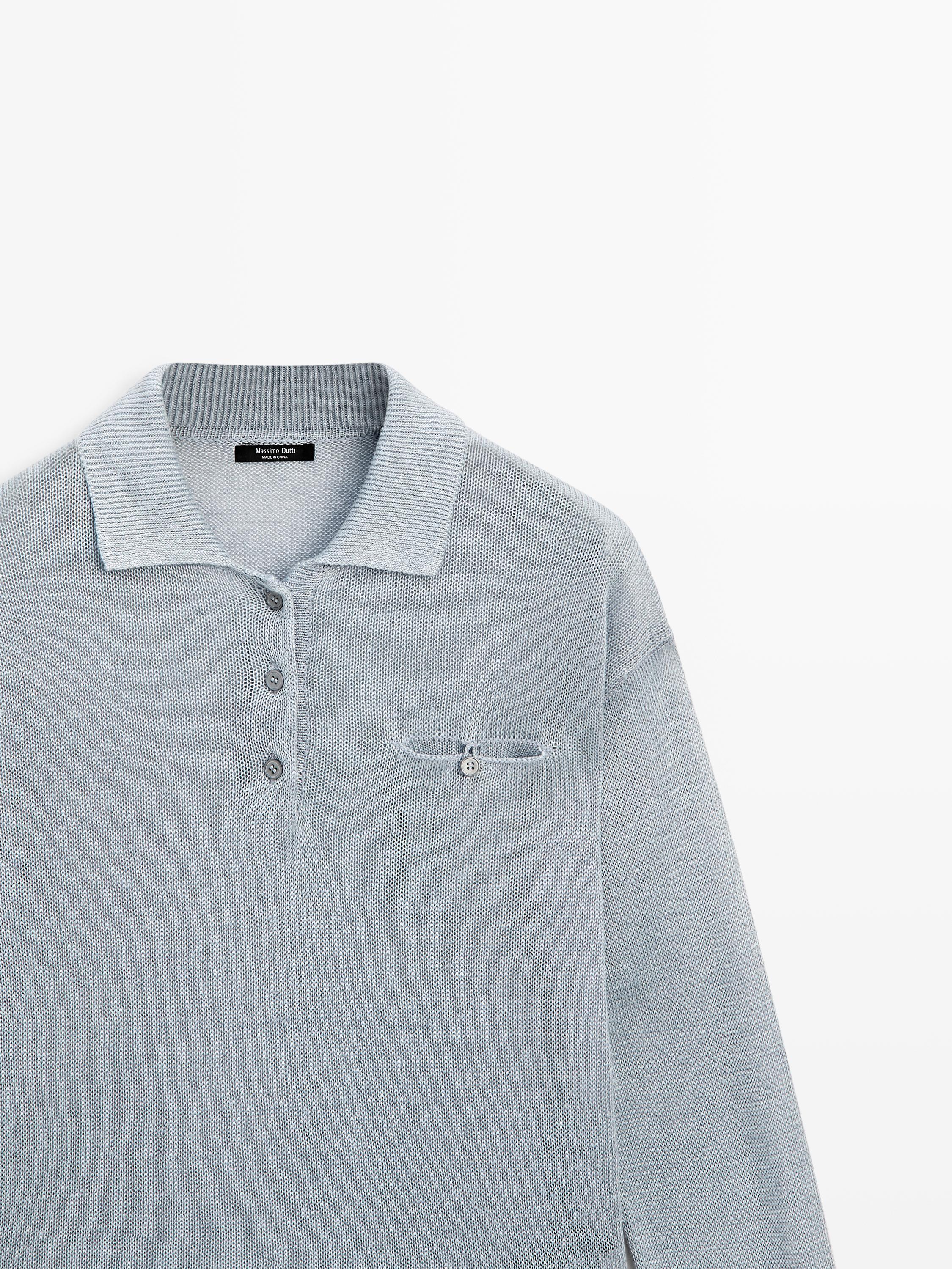 Pull fin en lin à col polo